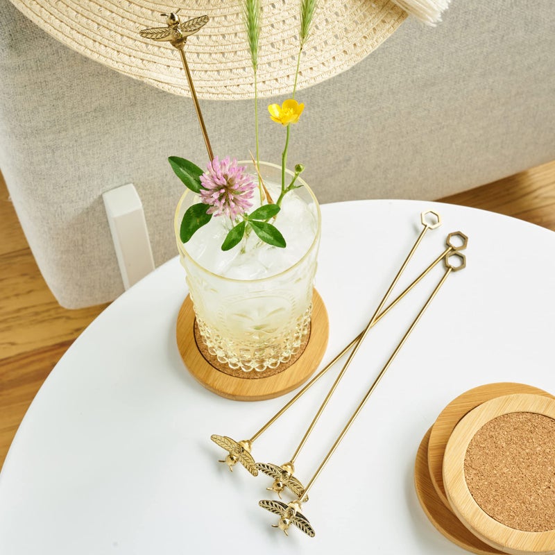Twine Bee Stir Sticks, Gold Bumble Bee Swizzle Sticks, Stainless Steel Drink Stirrers, Gold Plated Cocktail Accessories, Highly Detailed, Set of 4 - Image 4
